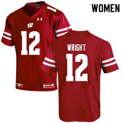 Women's Wisconsin Badgers NCAA #12 Daniel Wright Red Authentic Under Armour Stitched College Football Jersey UH31W78TT
